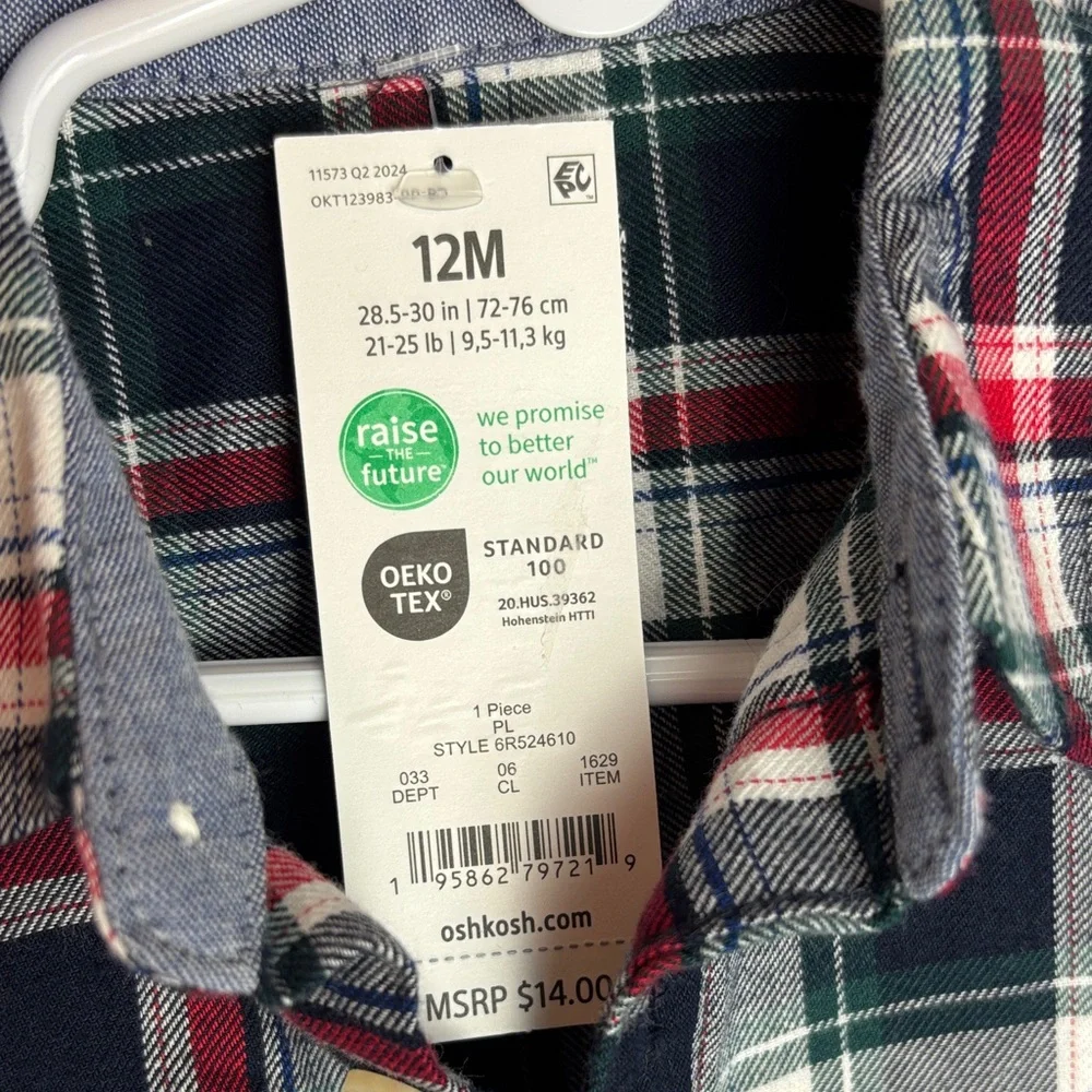 NWT OshKosh B'gosh Plaid Button Down Shirt - Red, Navy Blue, and White